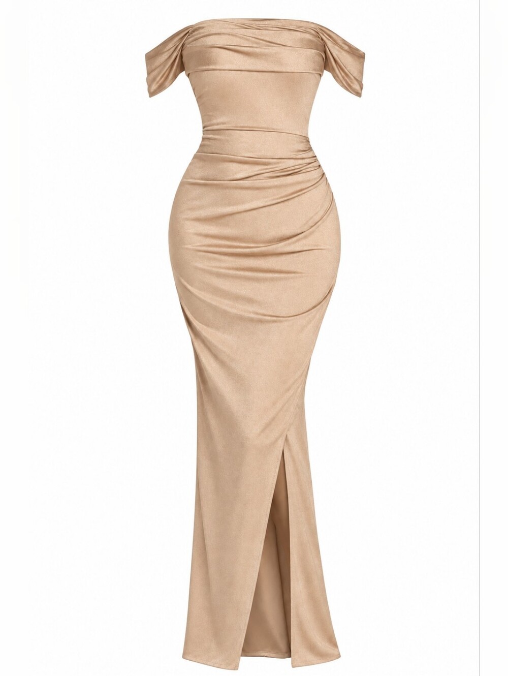 Off-Shoulder Sculpting Maxi Dress in Champagne Glow